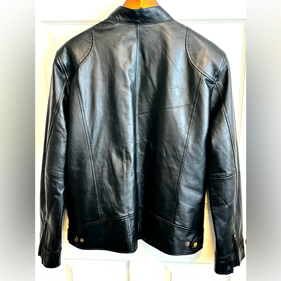 NWOT WOMENS BlACK BIKER LEATHER SHEEPSKIN ZIPPERED RIDING JACKET SZ L - Picture 2 of 16